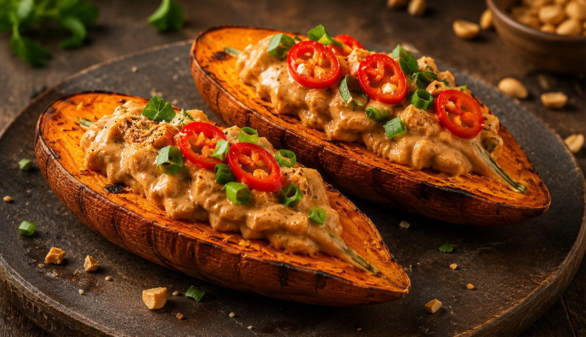 Peanut Chilli Sweet Potato Boats